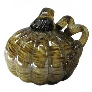 Vintage Murano Blown Glass Gold Black Amber Pumpkin - Fall Decor